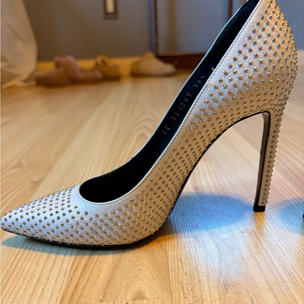 Yves Saint Laurent Paris studded heels- ivory. Size 36.5